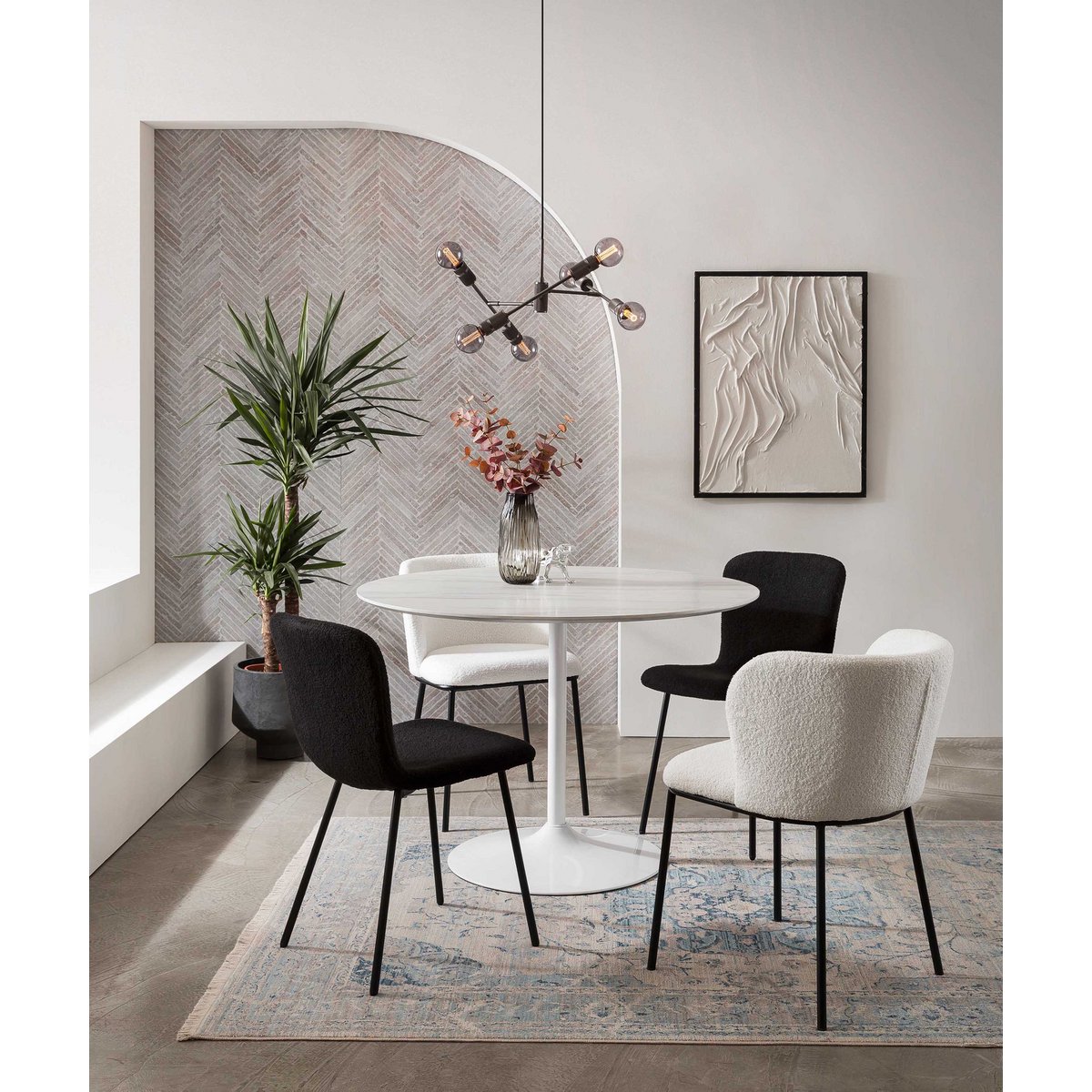 Eettafel rond Ø 110 cm wit MDF marmerlook