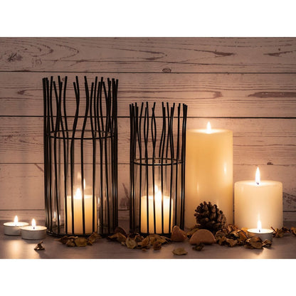 Kaarsenhouder set 2 stuks Ø12x24 cm en Ø8x20 cm aluminium zwart zilver