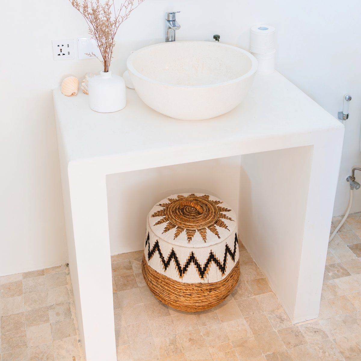 Wasmand rond met deksel Ø33-55 cm geweven katoen