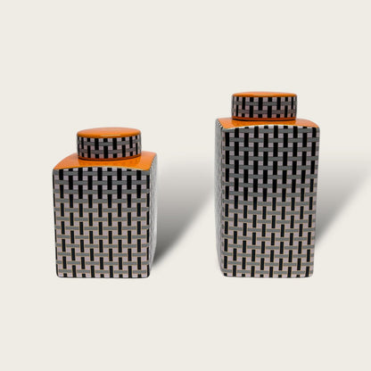 Porseleinen busje met deksel set A-stijl B-stijl oranje