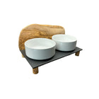 Feeder Station MOUNTAIN, 2x 0.9 liter, round legs, olive wood
