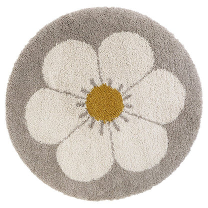 Vloerkleed rond 120 cm beige madeliefje