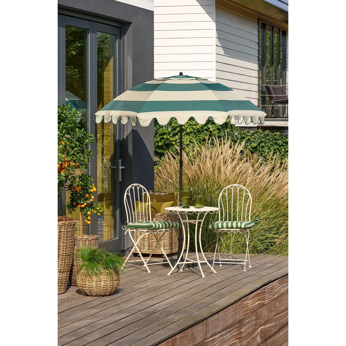 Parasol groen gestreept Ø195 cm