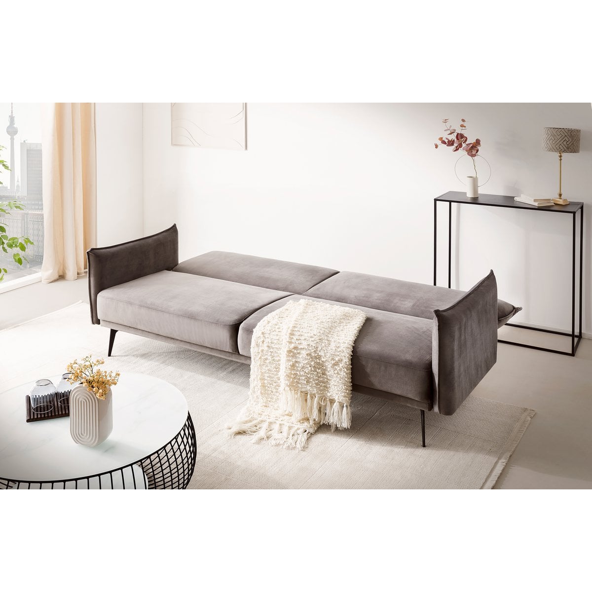 3-zits bank fluweel grijs 207x86x88 cm