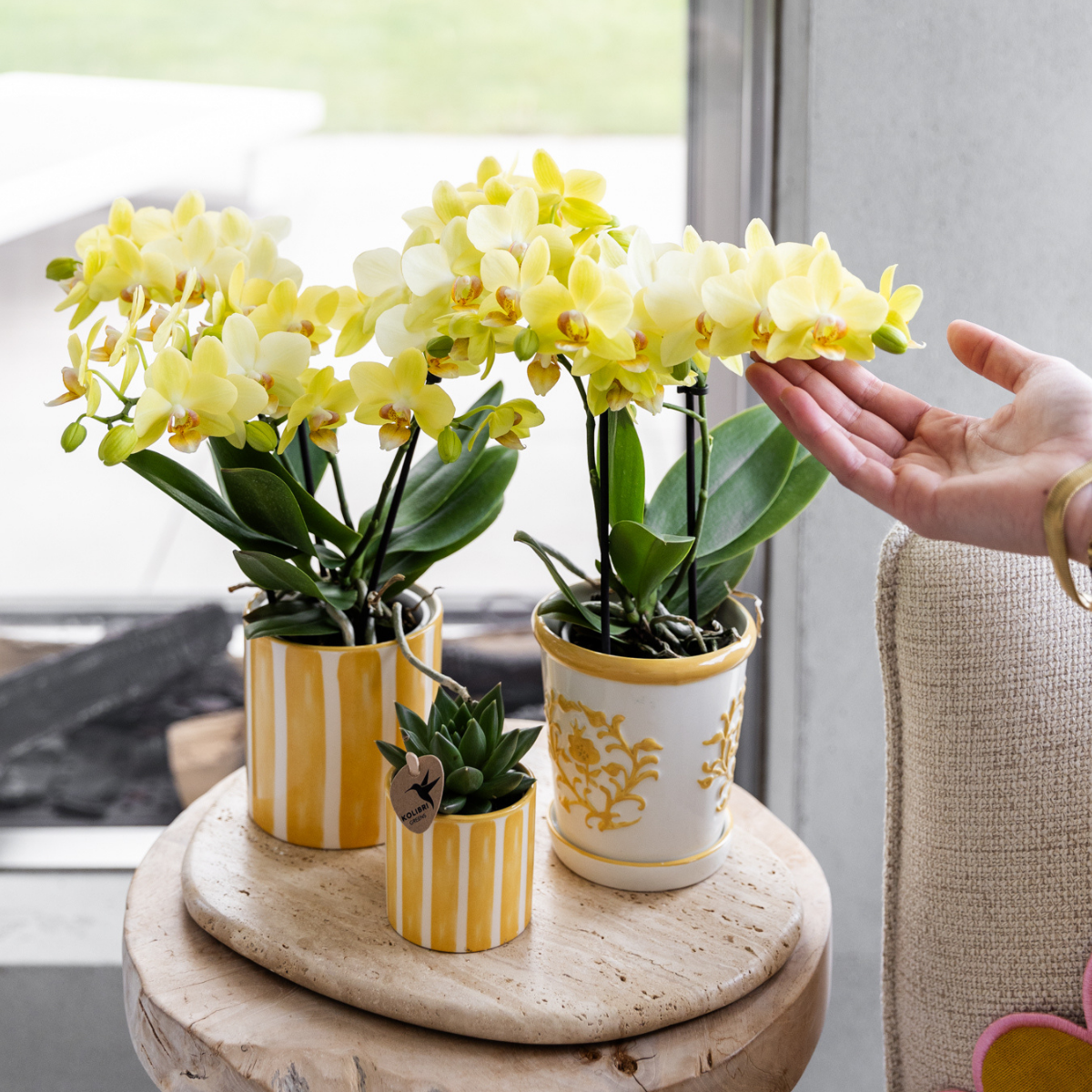 Yellow Ceramic Decorative Pot with Stripe - Ø9 cm