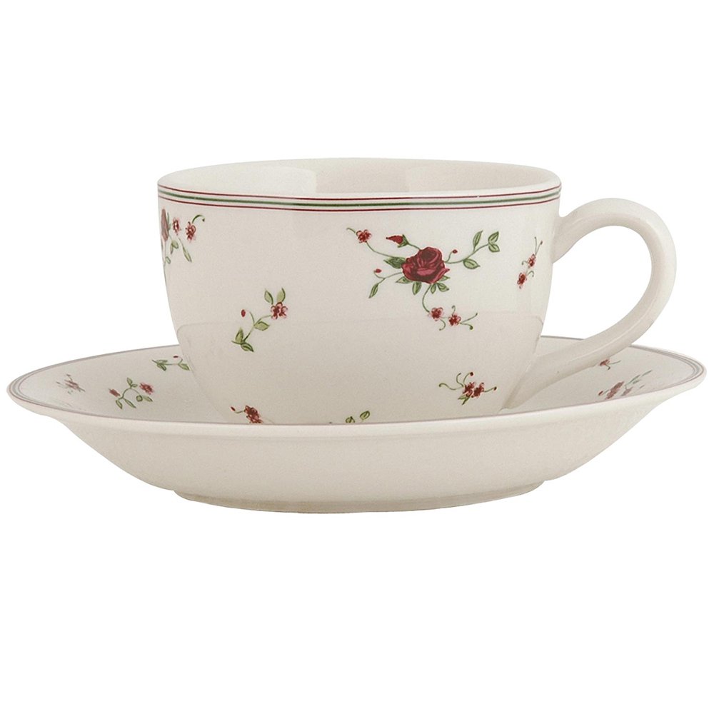 Kop en Schotel 200 ml Beige Keramiek Bloemen Servies