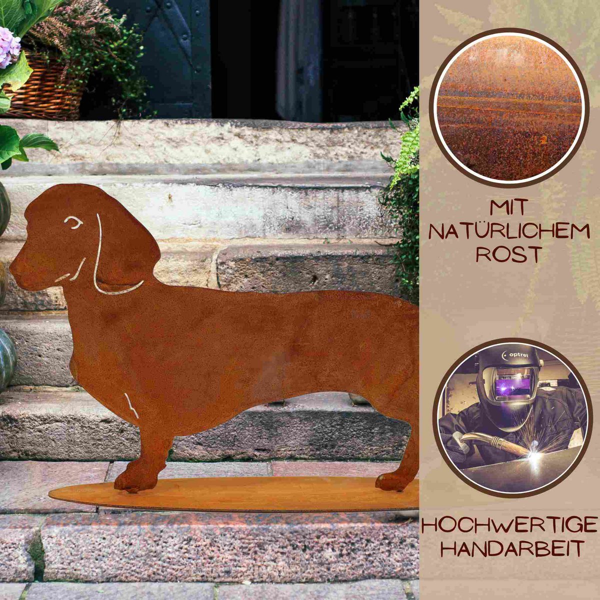 dog | Patina Dachshund Waldi | Animal figurine made of rusty metal