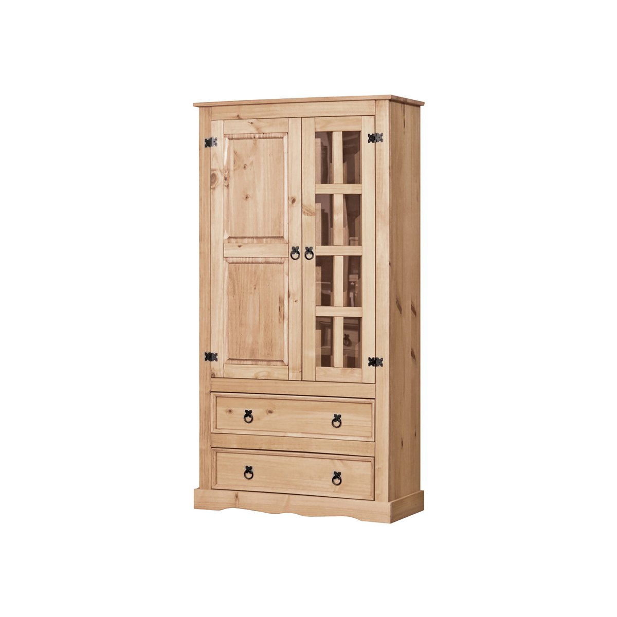 Vitrinekast Massief Grenen met Lades en Deuren Honingtint