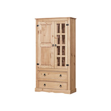 Vitrinekast Massief Grenen met Lades en Deuren Honingtint