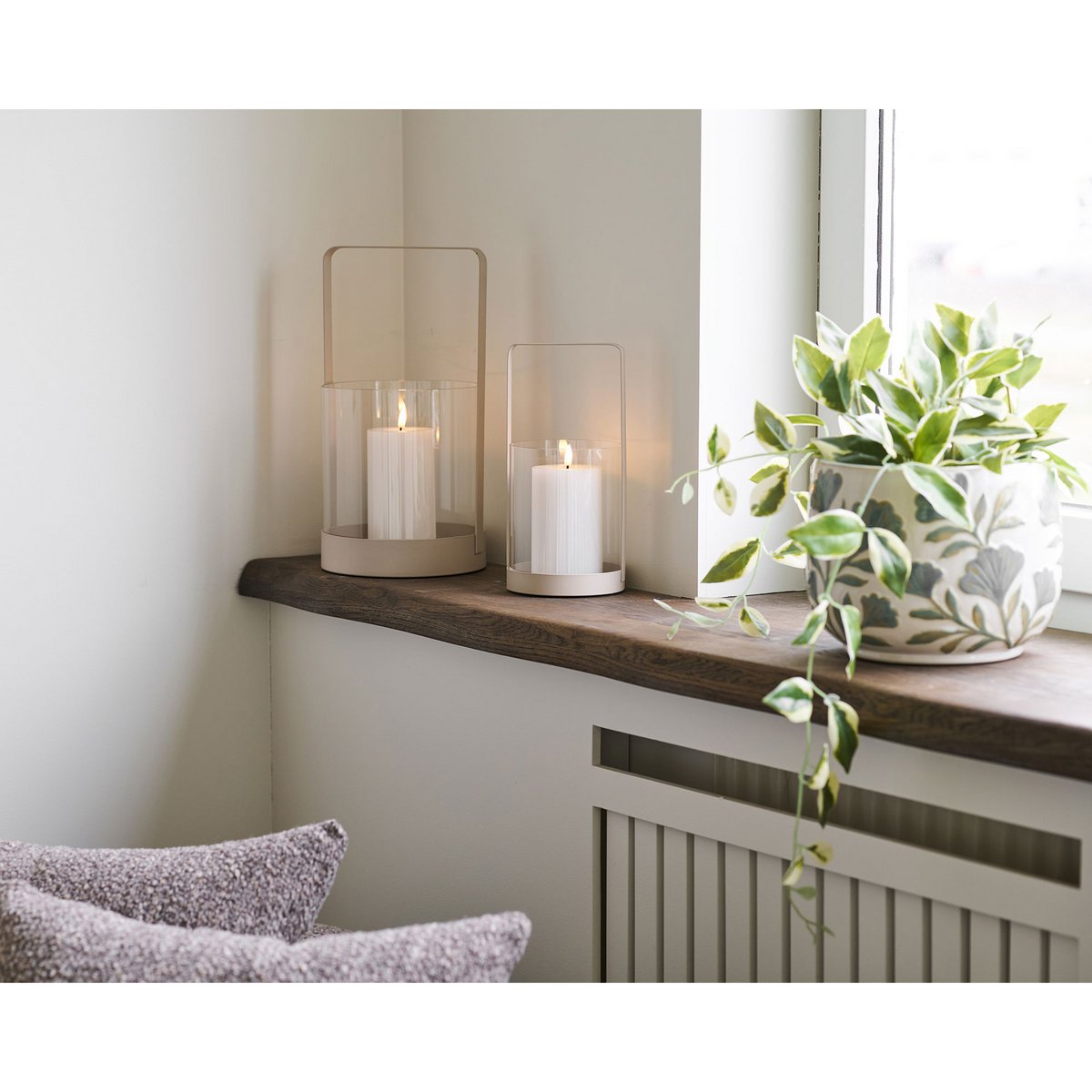 Kandelaar glas metaal beige set van 2