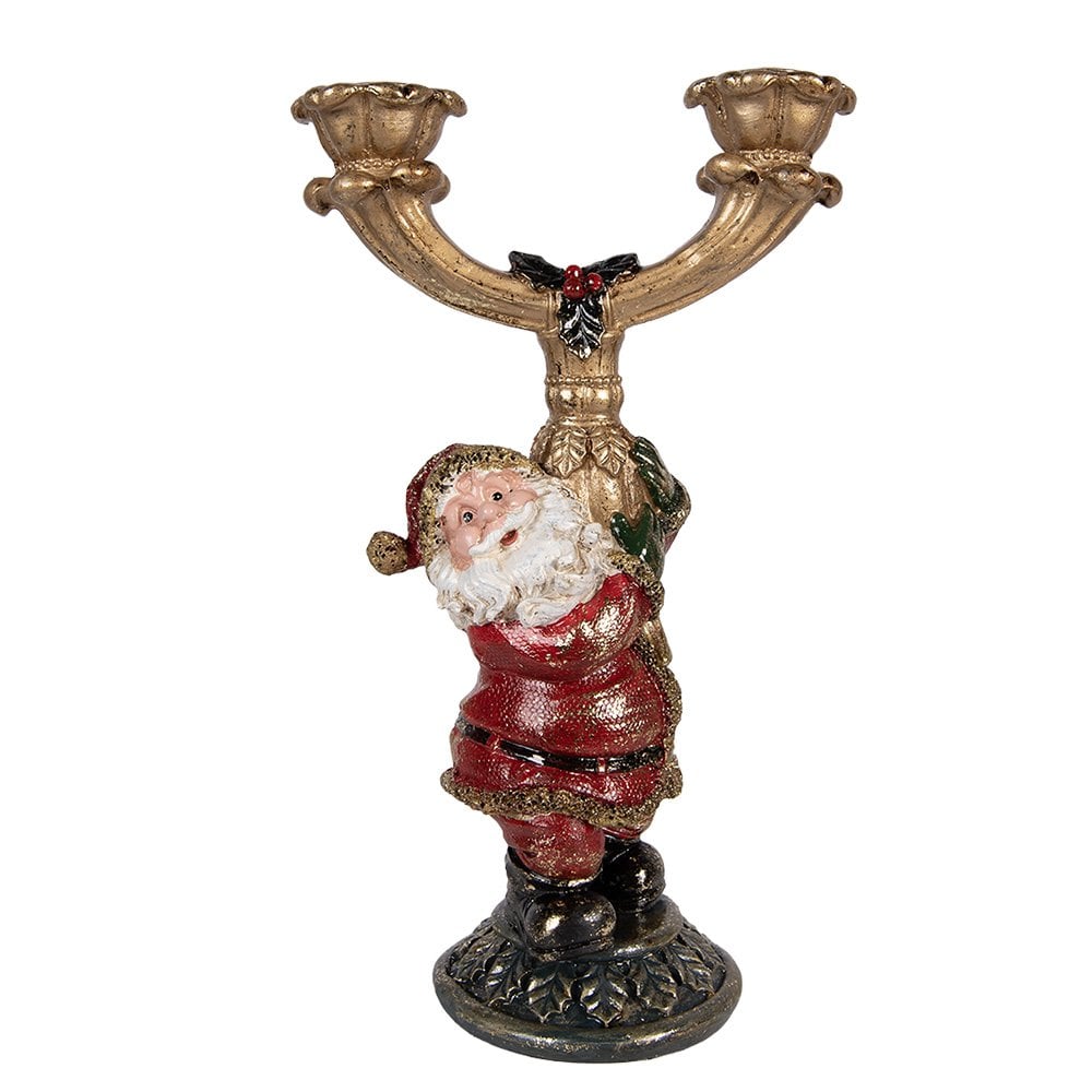 Kandelaar kerstman 17x10x28 cm goudkleurig kunststof