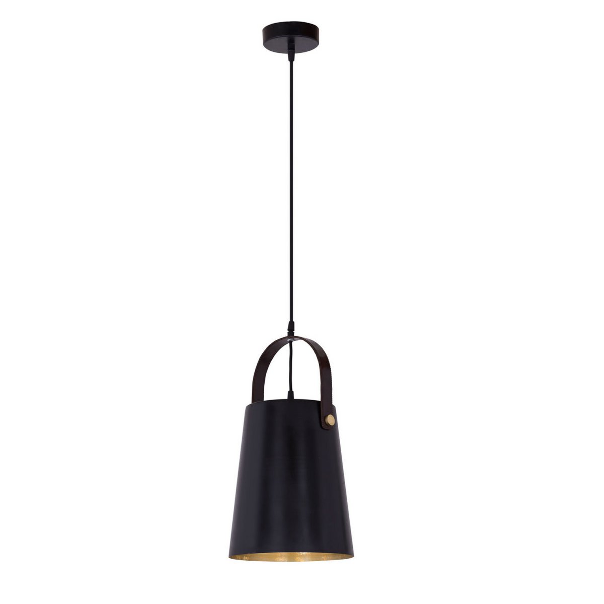 Hanglamp metaal Ø22x44 cm met leren beugel zwart