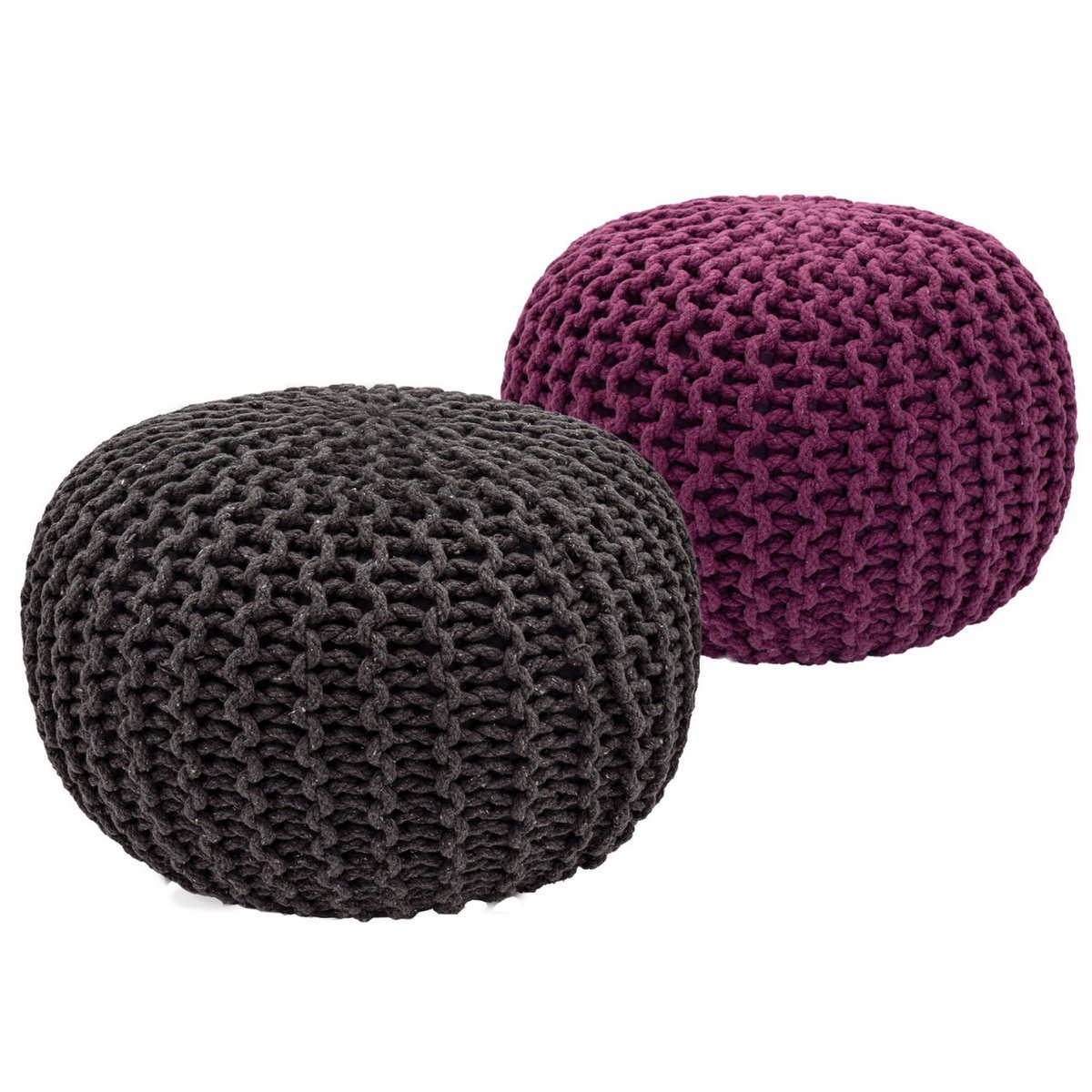Poef set 2 stuks Ø55x37 cm grofgebreid