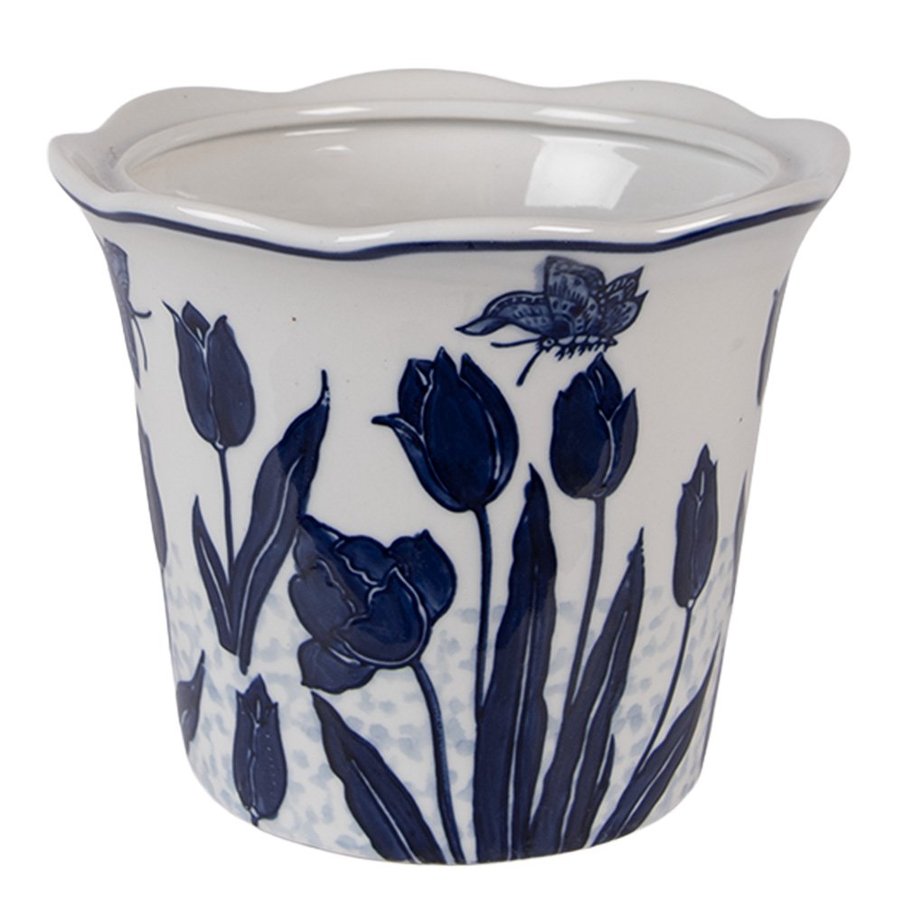 Bloempot Ø 21x16 cm Wit Blauw Keramiek