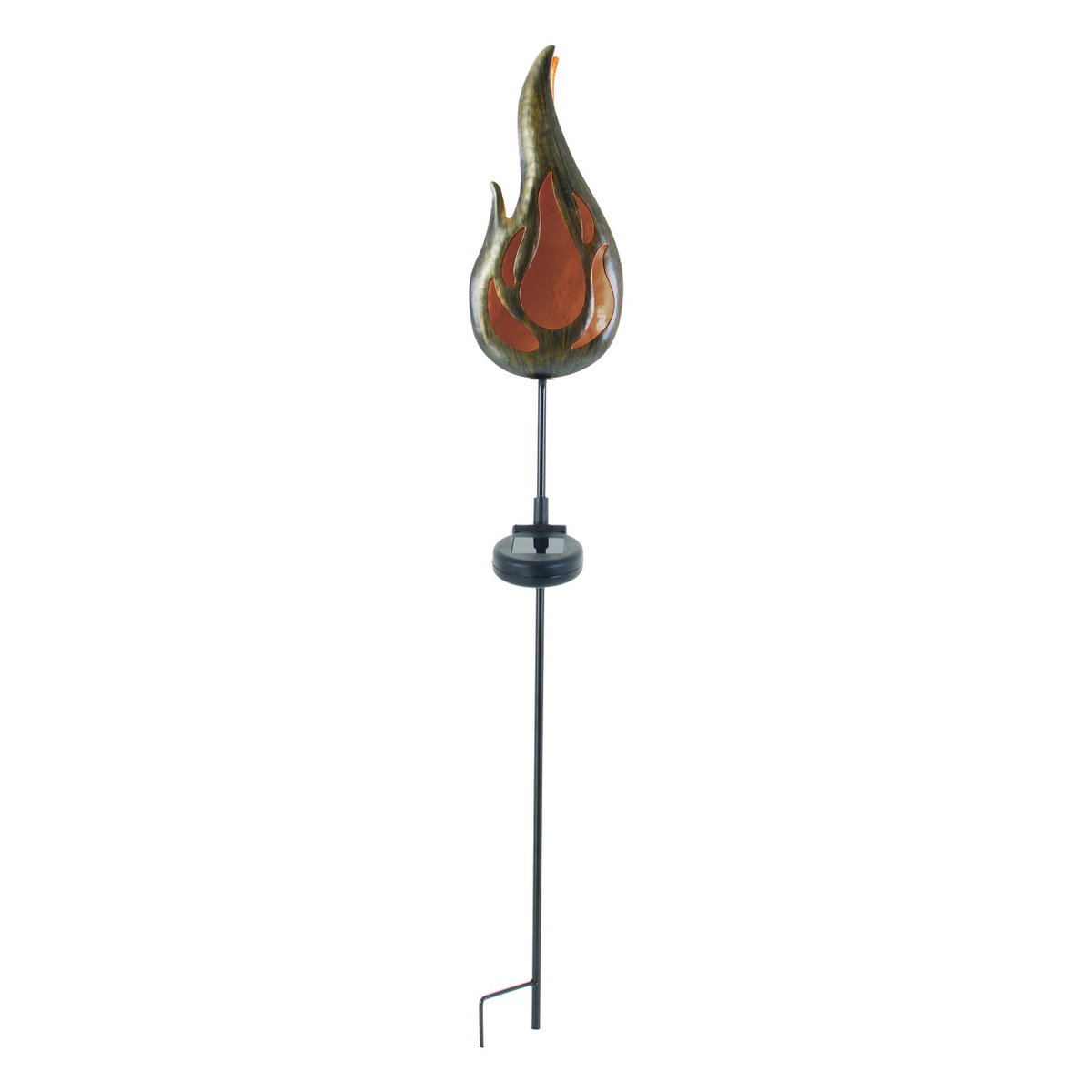 Led Solar Earth Skeer "Flame" aan de buitenkant van de grond Skeer gemaakt van bronzen gekleurd metaal en plastic, met geïntegreerde LED