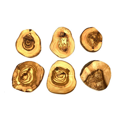 Onderzetters olijfhout rond set 6 stuks ca. 10-12 cm