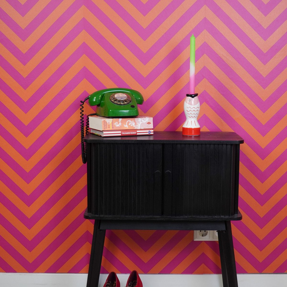 Kandelaar vis rood wit roze 7x7x16,5 cm