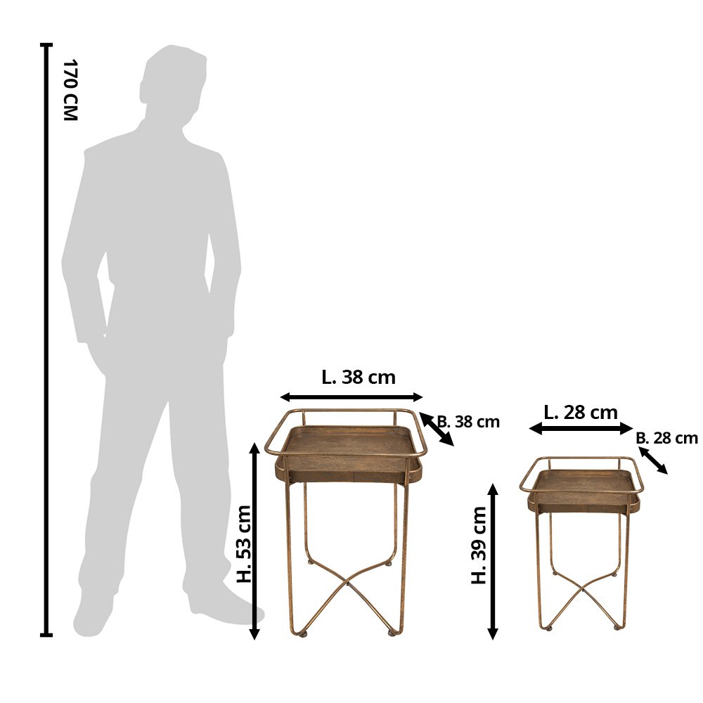 Bijzettafel set van 2 metaal goudkleurig 38x38x53 cm