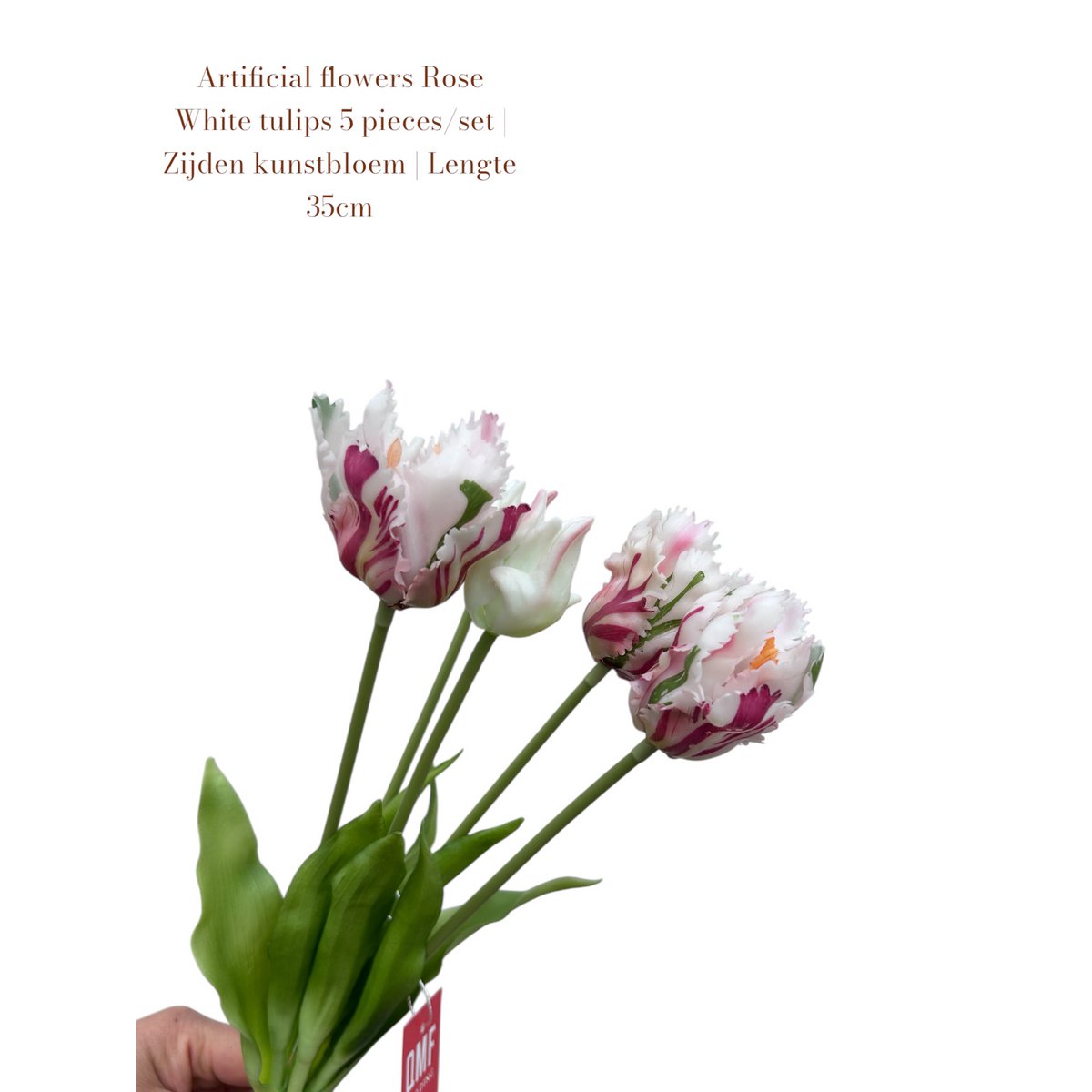Kunstbloemen tulpen 5 stuks 35 cm roze wit