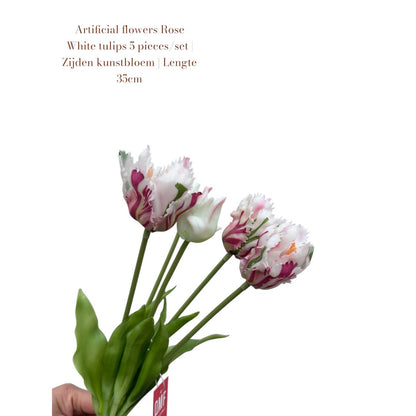 Kunstbloemen tulpen 5 stuks 35 cm roze wit