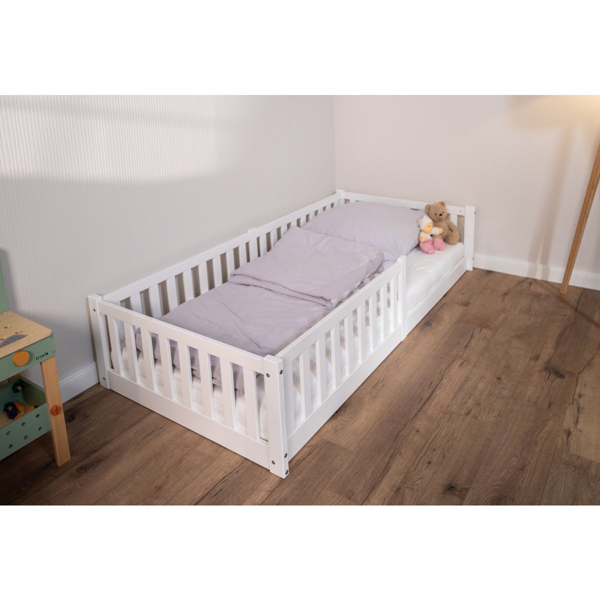 Tissi® floor bed / house bed Enno 90x200 cm Beech White incl. Opt. Roof