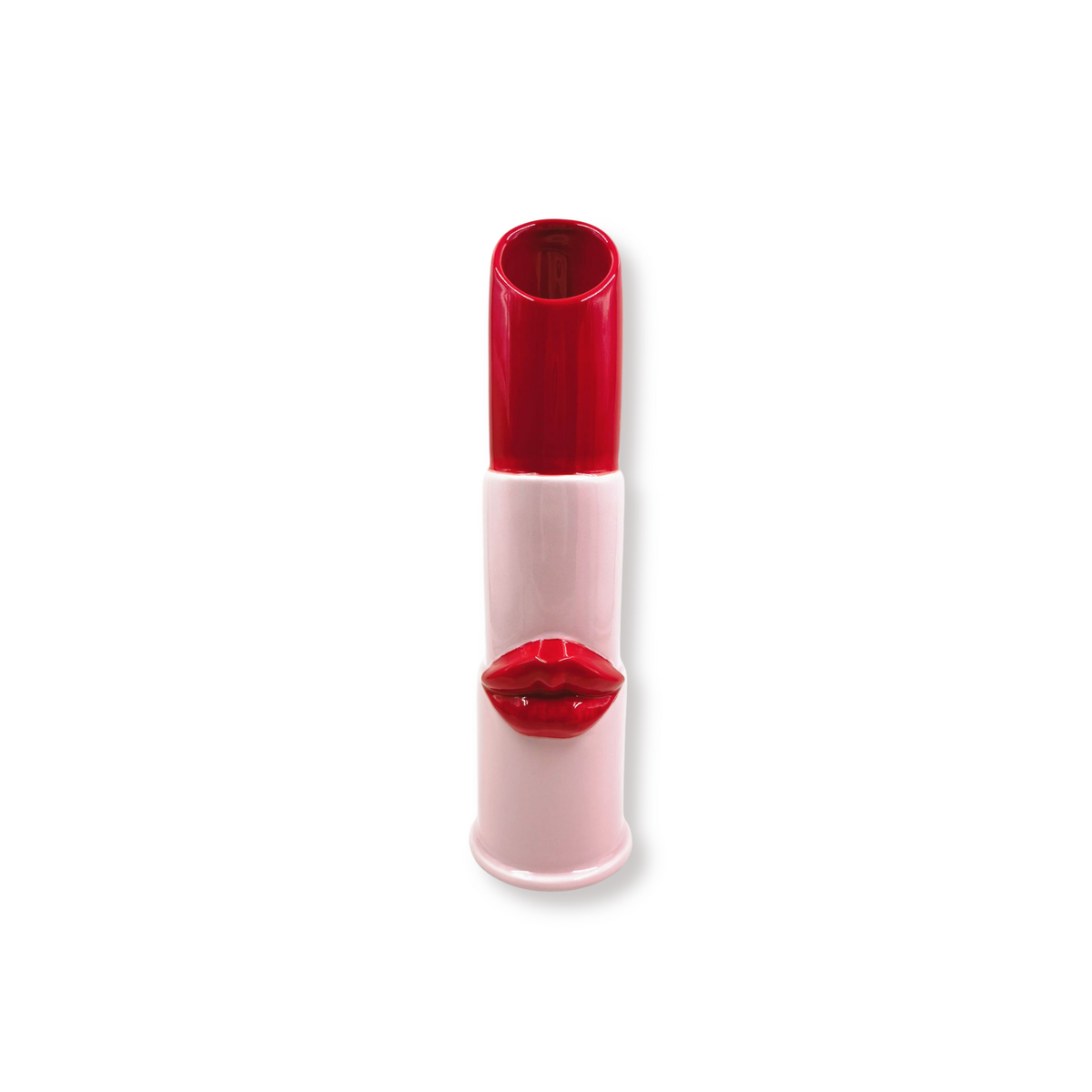 Vaas keramiek lippenstift 11x10x35cm lichtroze/rood