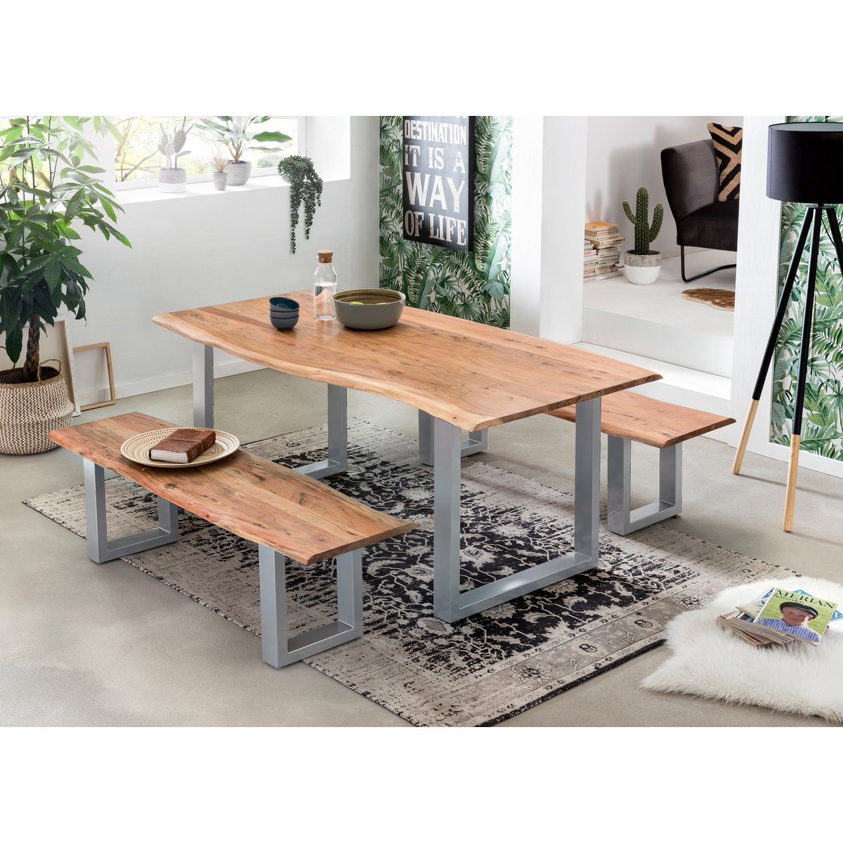 Table 200x100 cm, natural acacia, 56 mm