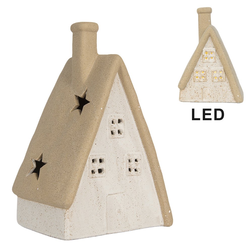 Decoration House with LED 9x7x13 cm Beige Ceramic