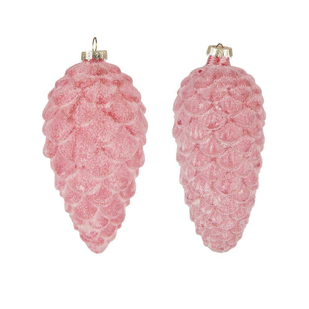 Kerstbal Set van 2 Dennenappel Ø 7 cm Rood Glas Kerstdecoratie