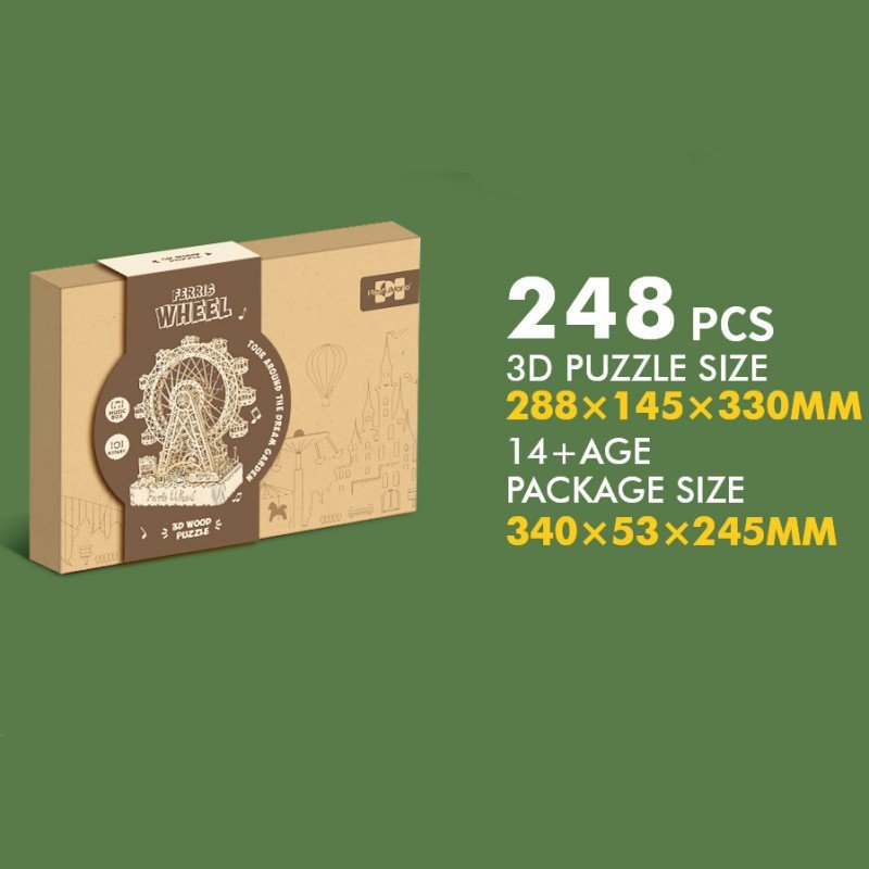 Houten 3D puzzel reuzenrad 28,8x14,5x33 cm