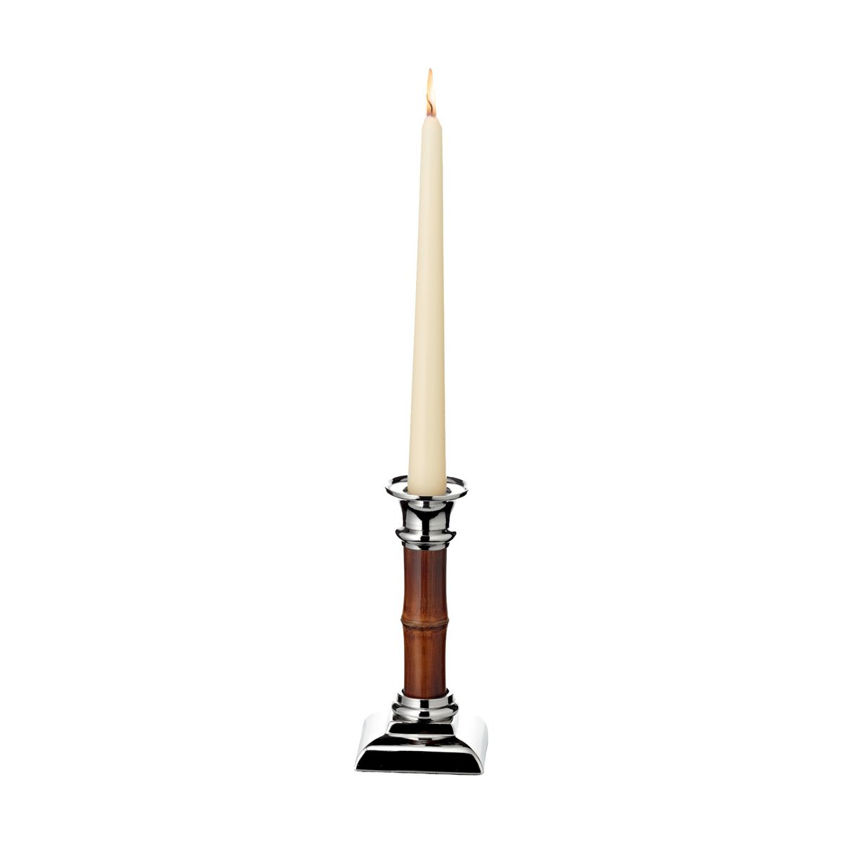 Kandelaar bamboe staal 17 cm zilver