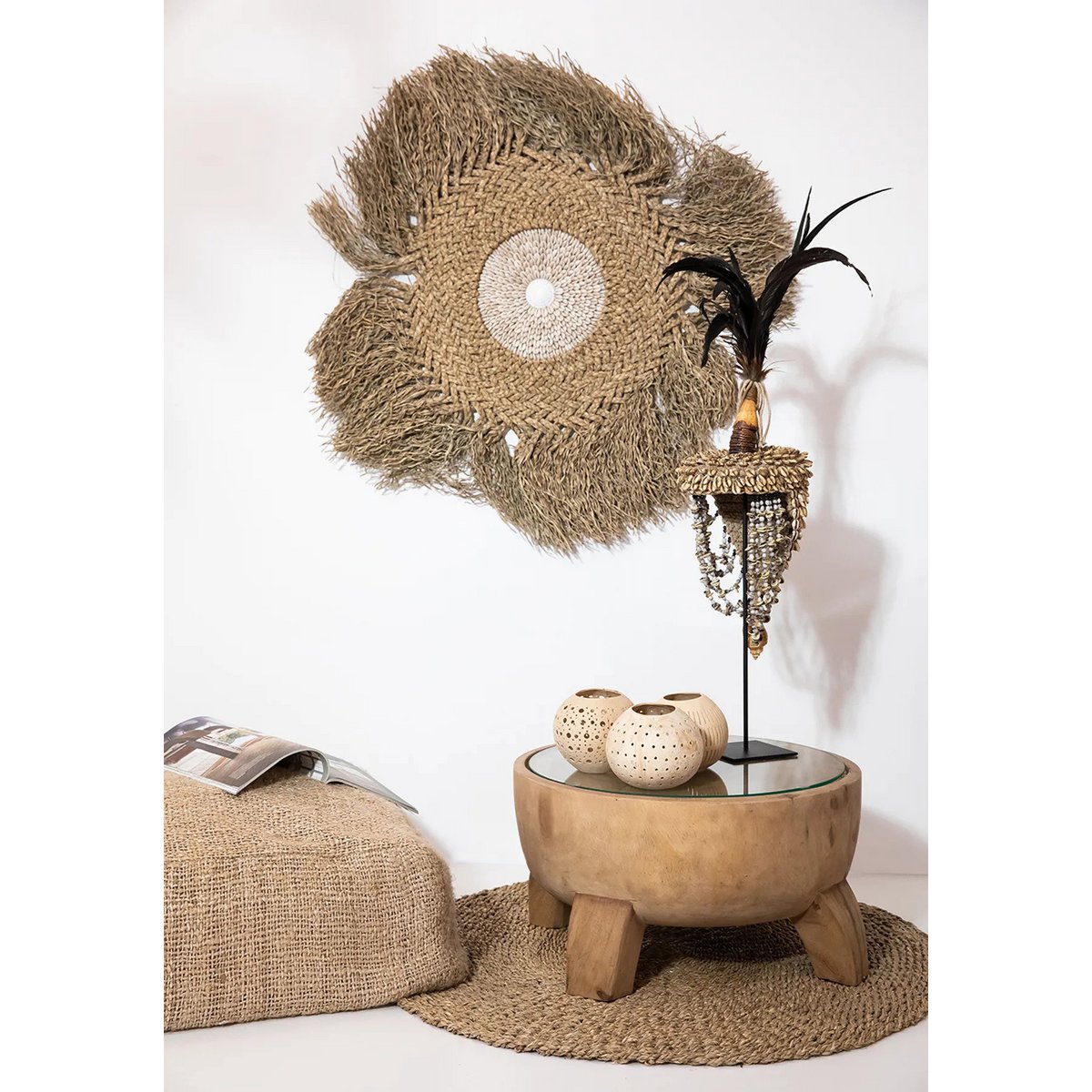 Vloerkleed rond 90 cm zeegras naturel
