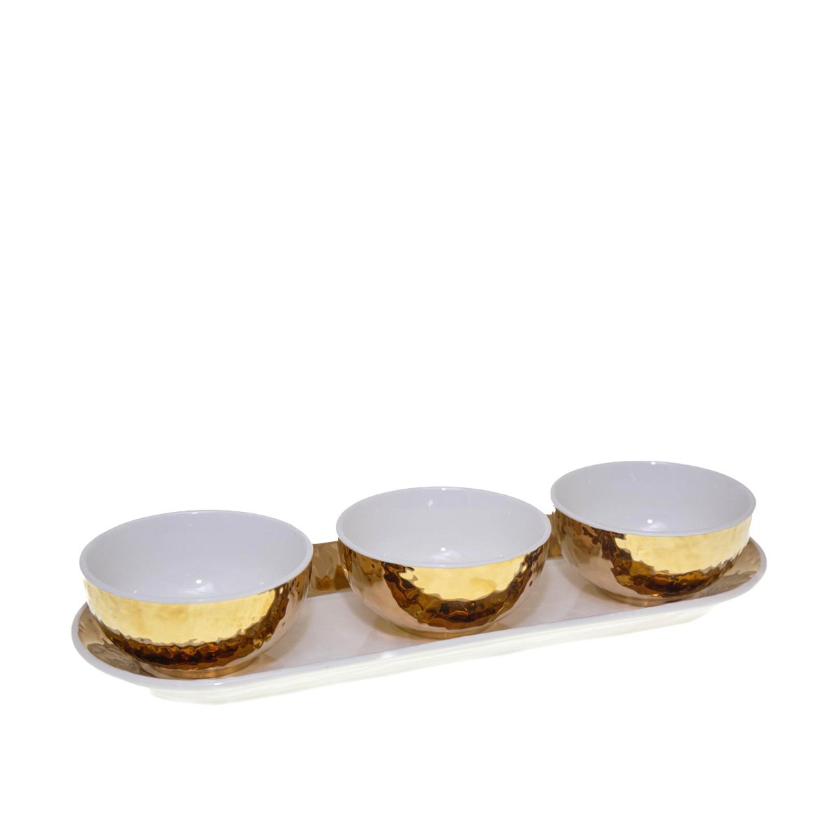 Aperitief set 3 bekers dienblad wit goud 38.3x14x6 cm
