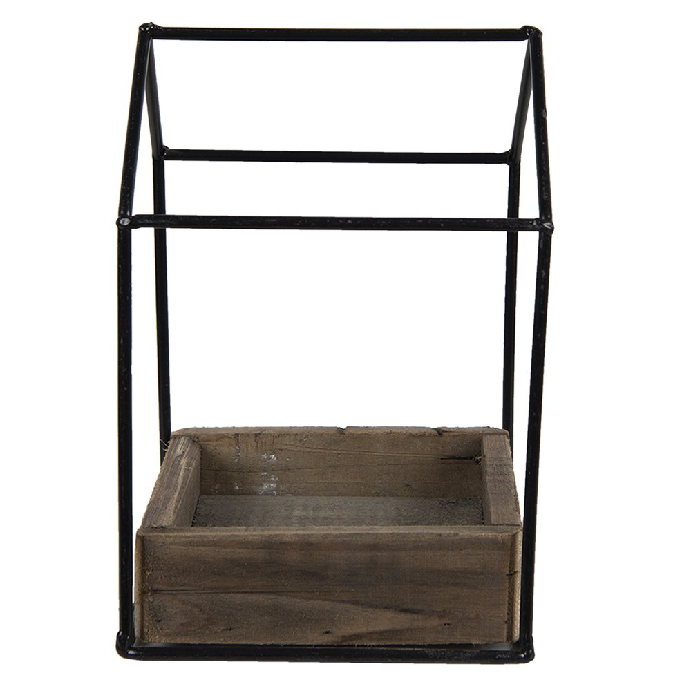 Bloempot 15x15x23 cm bruin hout metaal