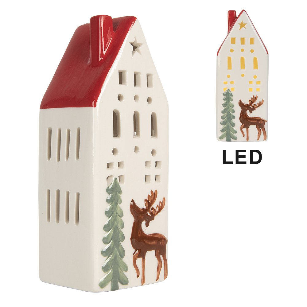 Decoration House with LED 7x6x19 cm White Ceramic