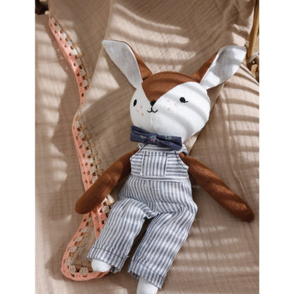Knuffel Bambi Boy 27x15 cm bruin wit blauw