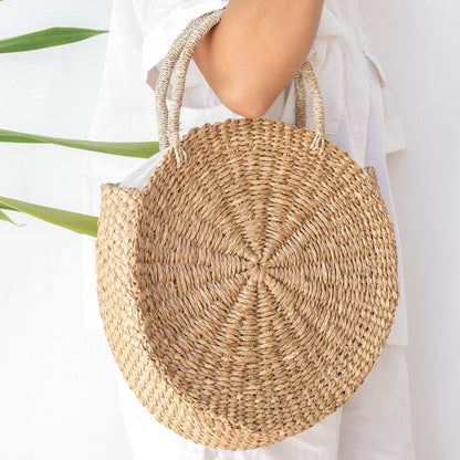 Round Beach Bag Woven Seagrass MENARA Diameter 30 Cm
