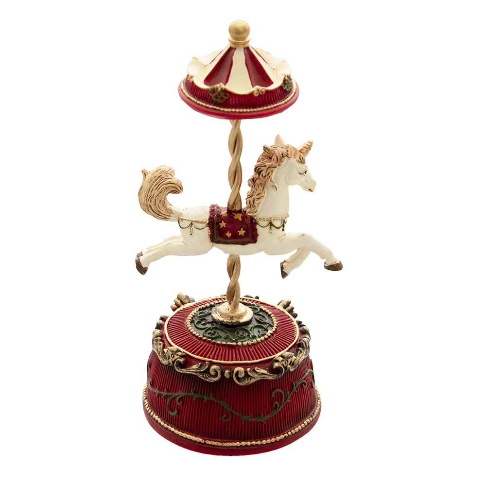 Muziekdoos paard 9x21 cm rood polyresin
