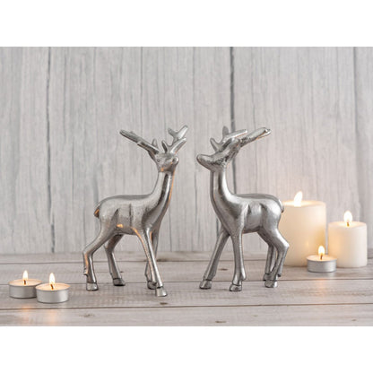 Herten figuren 2 stuks aluminium zilver 12x20x5 cm