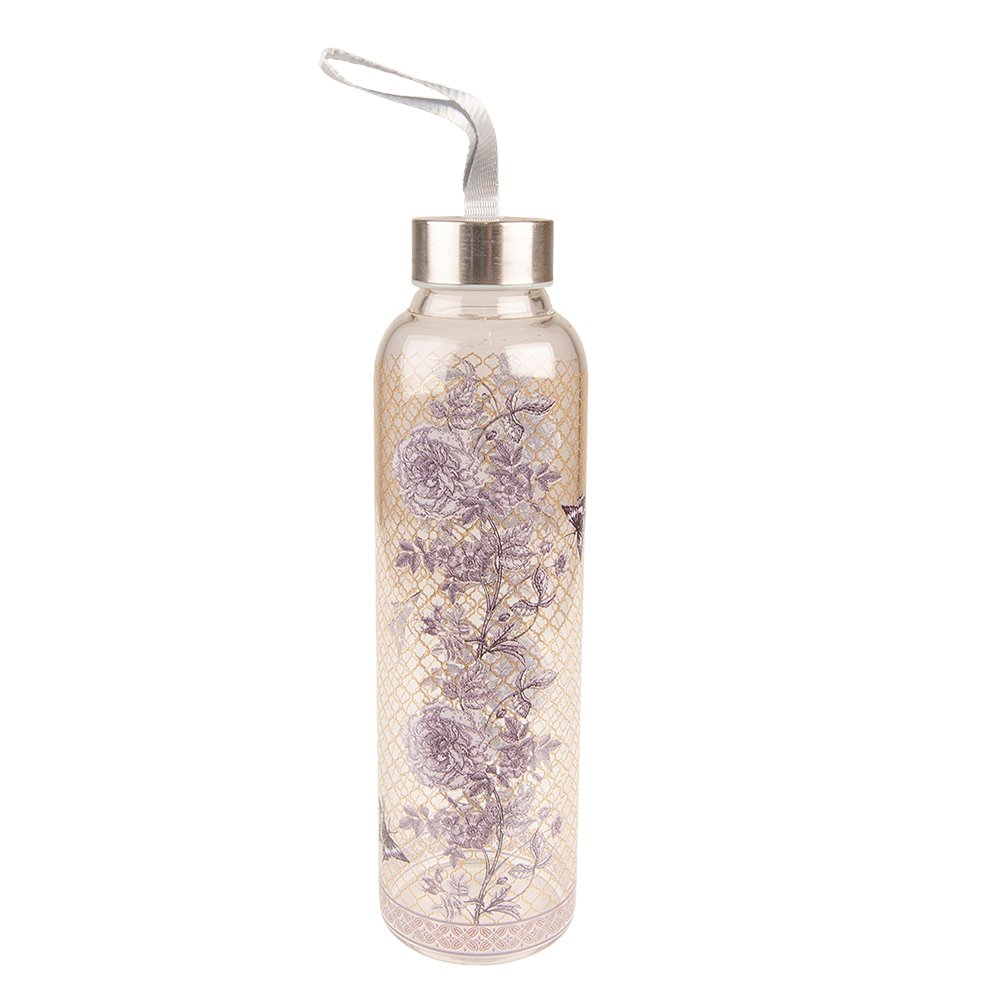 Glazen waterfles 650 ml bloemenprint