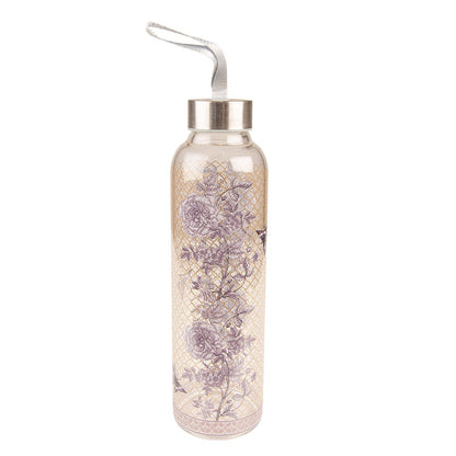 Glazen waterfles 650 ml bloemenprint