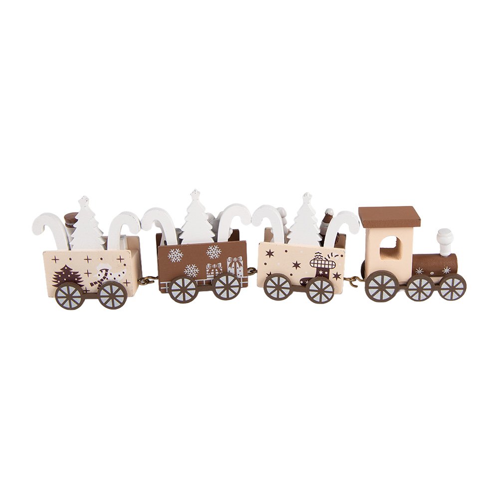 Kerstdecoratie trein 27x4x8 cm beige hout