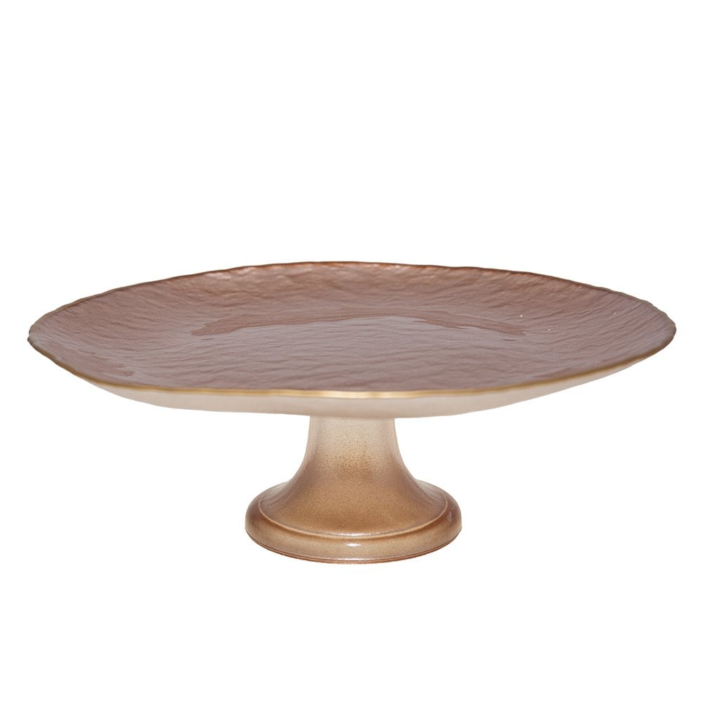 Cakeplate 28 cm glas beige vergulde rand
