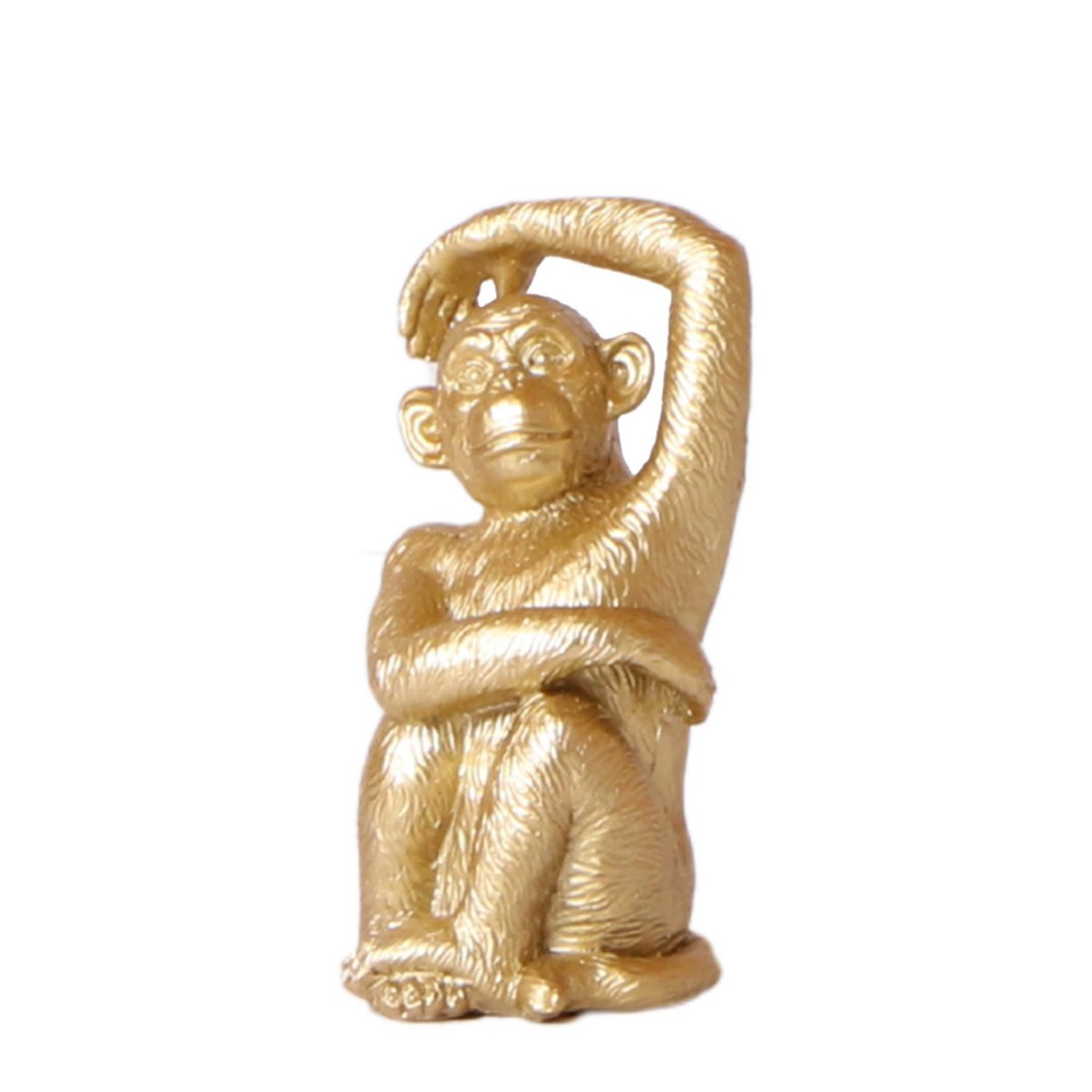 Beeldje aapje polystone 13 cm goud bruin zwart