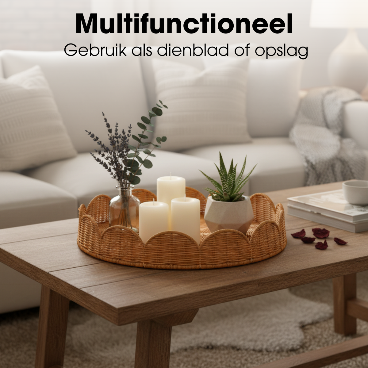 Dienblad rotan rond 2 stuks 38/45 cm lichtbruin