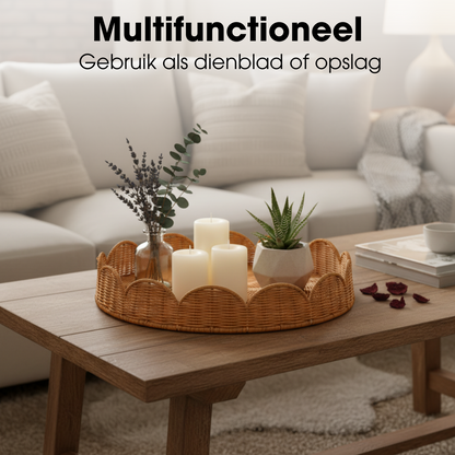 Dienblad rotan rond 2 stuks 38/45 cm lichtbruin