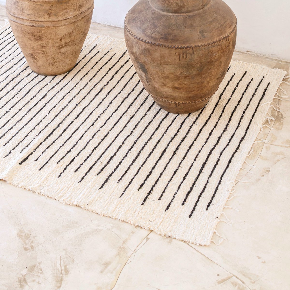 Vloerkleed 150x120 cm katoen wit zwart gestreept