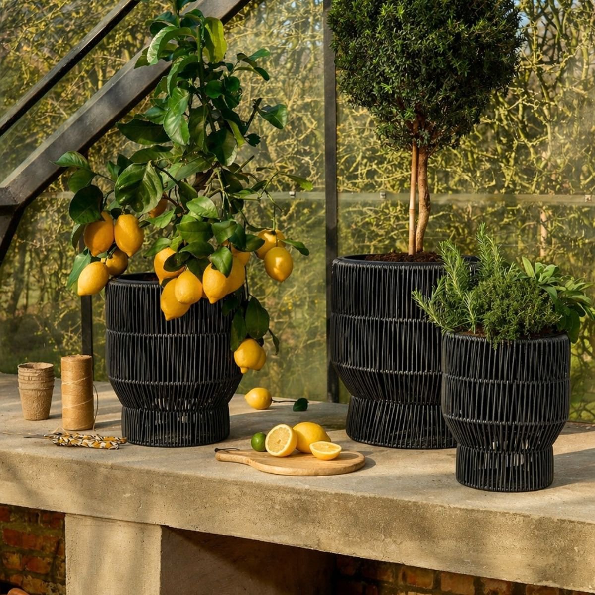 Bloempot buiten set 3 stuks zwart plastic