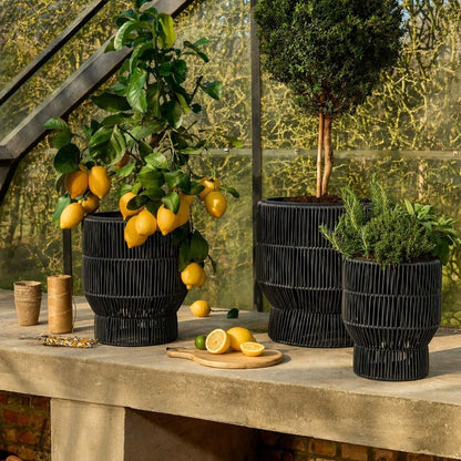 Bloempot buiten set 3 stuks zwart plastic