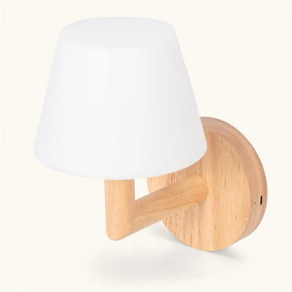 Wandlamp oplaadbaar rubberwood lichtbruin dimbaar